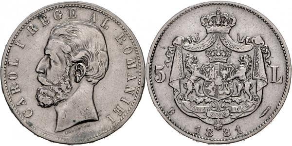 5 Leu Reino de Rumanía (1881-1947) Plata Carlos I de Rumania (1839 - 1914)