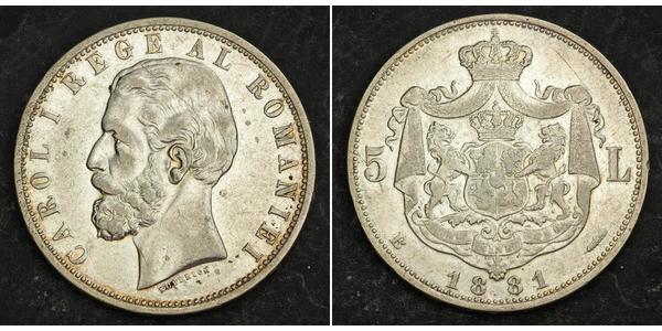 5 Leu Reino de Rumanía (1881-1947) Plata Carlos I de Rumania (1839 - 1914)