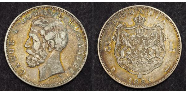 5 Leu Rumänien Silber Karl I. (Rumänien) (1839 - 1914)