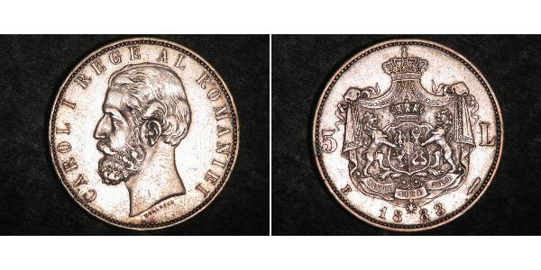 5 Leu Kingdom of Romania (1881-1947) Silver Carol I of Romania (1839 - 1914)