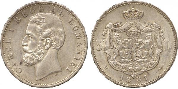 5 Leu Kingdom of Romania (1881-1947) Silver Carol I of Romania (1839 - 1914)
