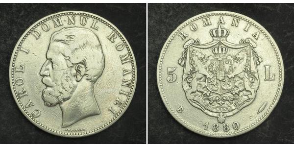 5 Leu Romania Silver Carol I of Romania (1839 - 1914)