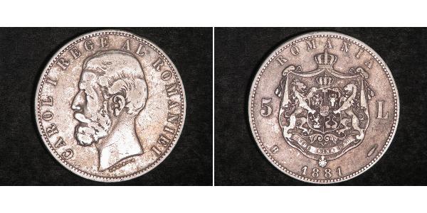 5 Leu Romania Silver Carol I of Romania (1839 - 1914)