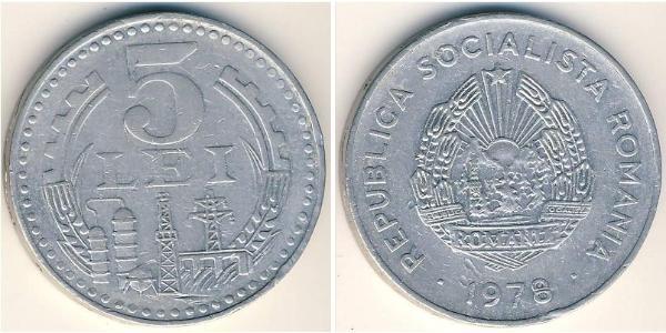 5 Lev Socialist Republic of Romania (1947-1989) Aluminium 