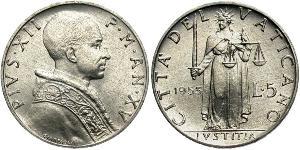 5 Lira Vatican (1926-) Aluminium Pie XII (1876 - 1958)