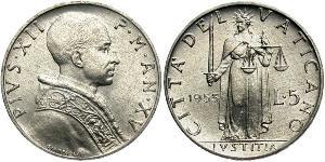 5 Lira Vatican (1926-) Aluminium Pope Pius XII  (1876 - 1958)