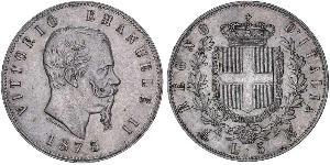 5 Lira Kingdom of Italy (1861-1946) Argent Victor Emmanuel II of Italy (1820 - 1878)