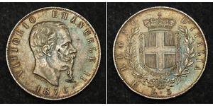 5 Lira Kingdom of Italy (1861-1946) Argent Victor Emmanuel II of Italy (1820 - 1878)