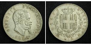 5 Lira Kingdom of Italy (1861-1946) Argent Victor Emmanuel II of Italy (1820 - 1878)
