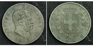 5 Lira Kingdom of Italy (1861-1946) Argent Victor Emmanuel II of Italy (1820 - 1878)