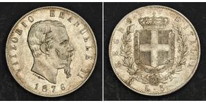 5 Lira Kingdom of Italy (1861-1946) Argent Victor Emmanuel II of Italy (1820 - 1878)