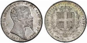 5 Lira Kingdom of Italy (1861-1946) Argent Victor Emmanuel II of Italy (1820 - 1878)