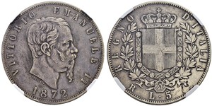 5 Lira Kingdom of Italy (1861-1946) Argent Victor Emmanuel II of Italy (1820 - 1878)