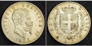 5 Lira Kingdom of Italy (1861-1946) Argent Victor Emmanuel II of Italy (1820 - 1878)