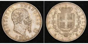 5 Lira Kingdom of Italy (1861-1946) Argent Victor Emmanuel II of Italy (1820 - 1878)