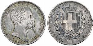 5 Lira Kingdom of Italy (1861-1946) Argent Victor Emmanuel II of Italy (1820 - 1878)