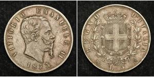 5 Lira Kingdom of Italy (1861-1946) Argent Victor Emmanuel II of Italy (1820 - 1878)