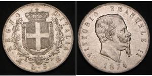 5 Lira Kingdom of Italy (1861-1946) Argent Victor Emmanuel II of Italy (1820 - 1878)