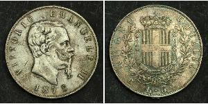 5 Lira Kingdom of Italy (1861-1946) Argent Victor Emmanuel II of Italy (1820 - 1878)