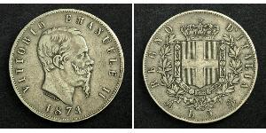 5 Lira Kingdom of Italy (1861-1946) Argent Victor Emmanuel II of Italy (1820 - 1878)