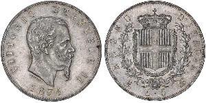 5 Lira Kingdom of Italy (1861-1946) Argent Victor Emmanuel II of Italy (1820 - 1878)