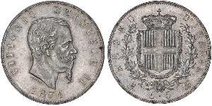 5 Lira Kingdom of Italy (1861-1946) Argent Victor Emmanuel II of Italy (1820 - 1878)