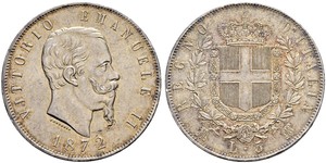 5 Lira Kingdom of Italy (1861-1946) Argent Victor Emmanuel II of Italy (1820 - 1878)