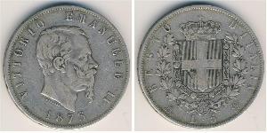 5 Lira Kingdom of Italy (1861-1946) Argent Victor Emmanuel II of Italy (1820 - 1878)