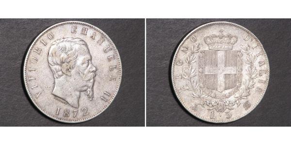 5 Lira Kingdom of Italy (1861-1946) Argent Victor Emmanuel II of Italy (1820 - 1878)