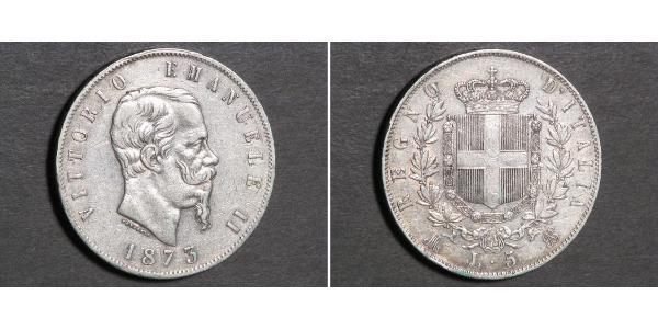 5 Lira Kingdom of Italy (1861-1946) Argent Victor Emmanuel II of Italy (1820 - 1878)