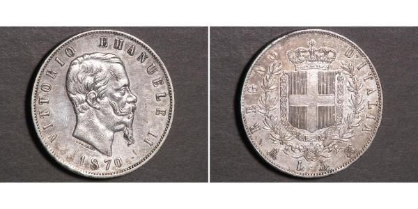 5 Lira Kingdom of Italy (1861-1946) Argent Victor Emmanuel II of Italy (1820 - 1878)