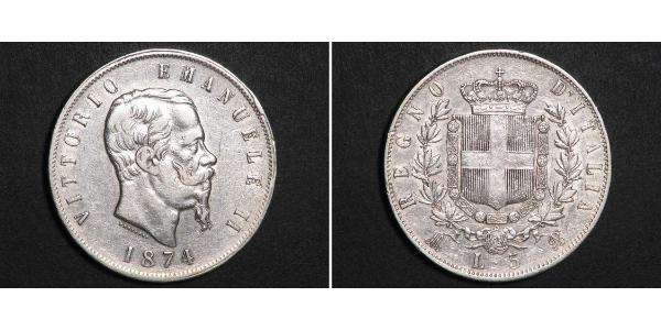 5 Lira Kingdom of Italy (1861-1946) Argent Victor Emmanuel II of Italy (1820 - 1878)