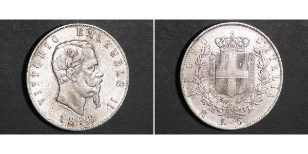 5 Lira Kingdom of Italy (1861-1946) Argent Victor Emmanuel II of Italy (1820 - 1878)