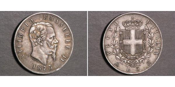 5 Lira Kingdom of Italy (1861-1946) Argent Victor Emmanuel II of Italy (1820 - 1878)