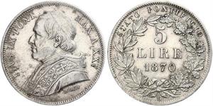 5 Lira États pontificaux (752-1870) Argent Pie IX (1792- 1878)