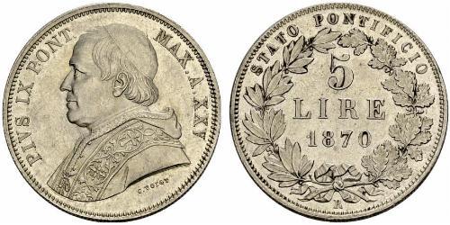 5 Lira États pontificaux (752-1870) Argent Pie IX (1792- 1878)