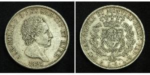 5 Lira Italian city-states Argento Carlo Felice di Savoia