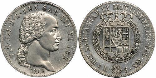 5 Lira Regno di Sardegna (1324 - 1861) Argento Vittorio Emanuele I di Savoia