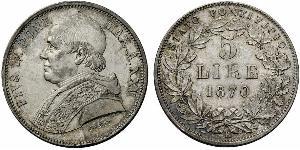 5 Lira Stato Pontificio (752-1870) Argento Papa Pio IX (1792- 1878)