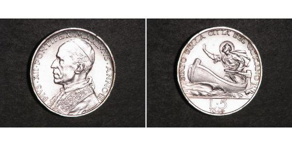 5 Lira Vaticano (1926-) Argento Papa Pio XII (1876 - 1958)