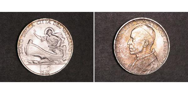 5 Lira Vaticano (1926-) Argento Papa Pio XII (1876 - 1958)