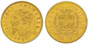 5 Lira Kingdom of Italy (1861-1946) Gold Victor Emmanuel II of Italy (1820 - 1878)