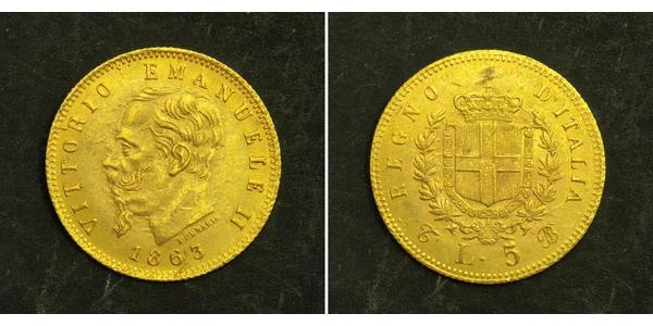 5 Lira Kingdom of Italy (1861-1946) Gold Victor Emmanuel II of Italy (1820 - 1878)