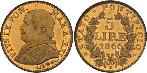 5 Lira Kirchenstaat (752-1870) Gold Pius IX (1792- 1878)