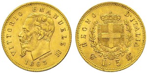 5 Lira Kingdom of Italy (1861-1946) Or Victor Emmanuel II of Italy (1820 - 1878)