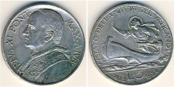 5 Lira Vatican (1926-) Or Pope Pius XI (1857 - 1939)