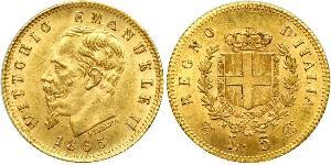 5 Lira Kingdom of Italy (1861-1946) Oro Victor Emmanuel II of Italy (1820 - 1878)