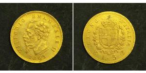 5 Lira Kingdom of Italy (1861-1946) Oro Victor Emmanuel II of Italy (1820 - 1878)