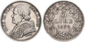 5 Lira Estados Pontificios (752-1870) Plata Pío IX (1792- 1878)