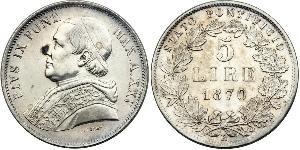 5 Lira Estados Pontificios (752-1870) Plata Pío IX (1792- 1878)